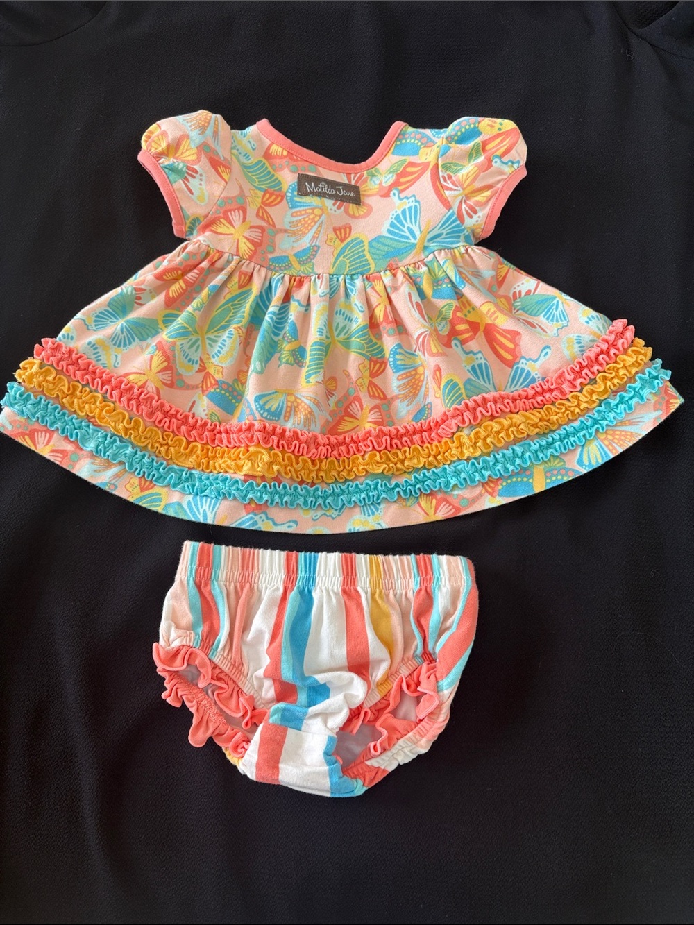 Matilda Jane Coral Butterfly Ruffle Dress & Bloomer Set - Multicolor